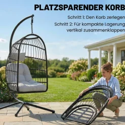 Outsunny Korbhängesessel hellgrau Metall B/H/L: ca. 101x196x105 cm