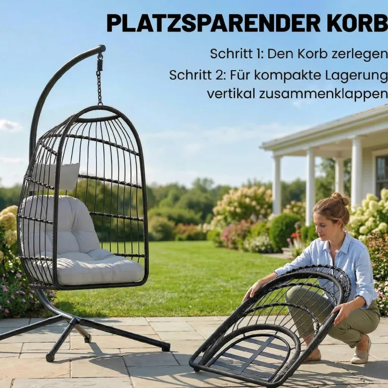 Outsunny Korbhängesessel hellgrau Metall B/H/L: ca. 101x196x105 cm