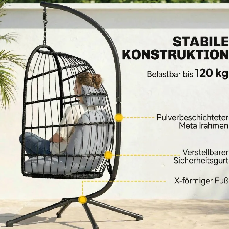 Outsunny Korbhängesessel hellgrau Metall B/H/L: ca. 101x196x105 cm