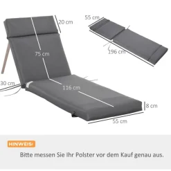 Outsunny Liegenauflage 2er Set dunkelgrau Schaumstoff B/H/L: ca. 55x8x196 cm