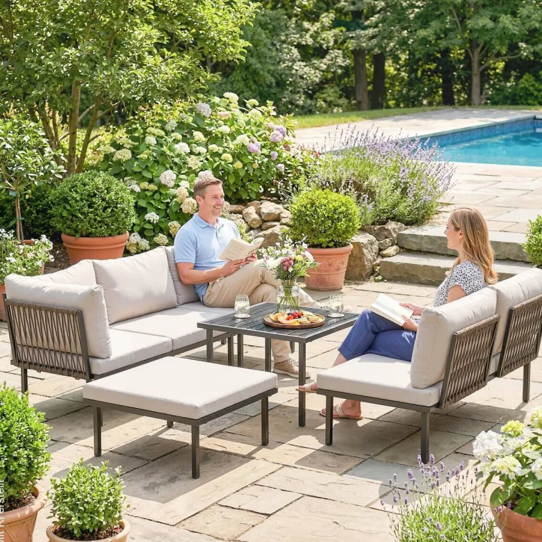 Outsunny Loungemöbel hellgrau Metall B/H/L: ca. 176x64x234 cm