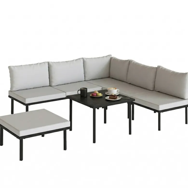 Outsunny Loungemöbel hellgrau Metall B/H/L: ca. 176x64x234 cm
