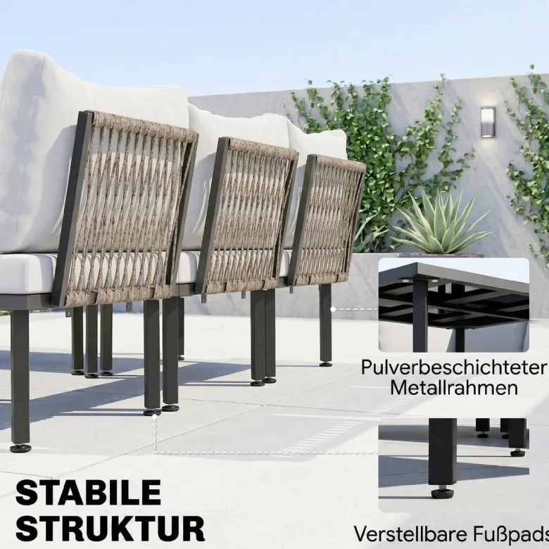 Outsunny Loungemöbel hellgrau Metall B/H/L: ca. 176x64x234 cm