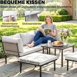 Outsunny Loungemöbel hellgrau Metall B/H/L: ca. 176x64x234 cm