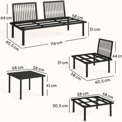 Outsunny Loungemöbel hellgrau Metall B/H/L: ca. 176x64x234 cm
