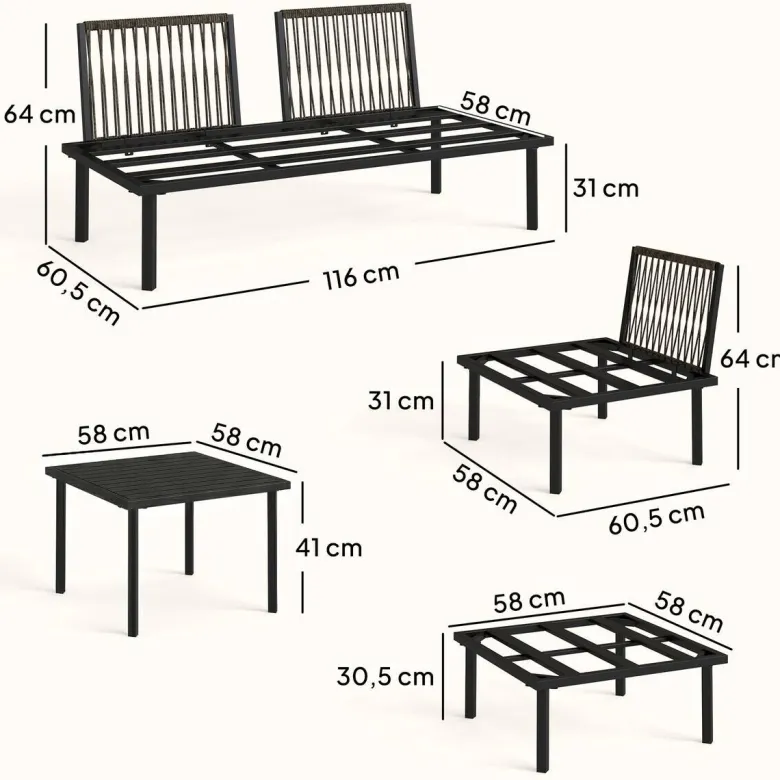 Outsunny Loungemöbel hellgrau Metall B/H/L: ca. 176x64x234 cm