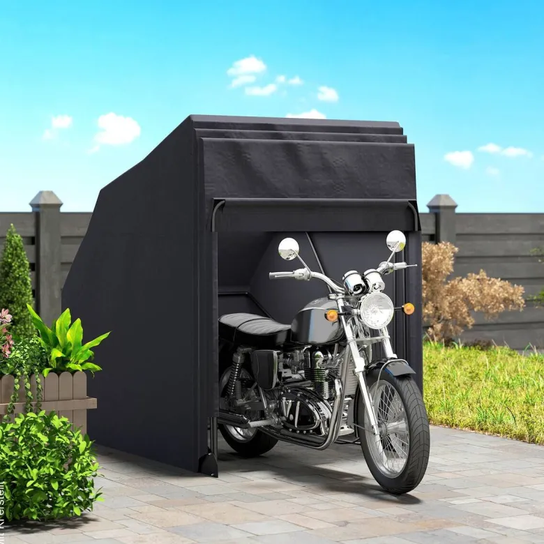 Outsunny Motorradgarage schwarz B/H/L: ca. 135x191x345 cm