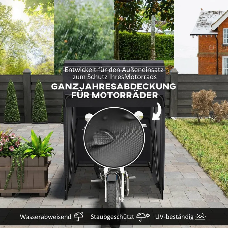 Outsunny Motorradgarage schwarz B/H/L: ca. 135x191x345 cm