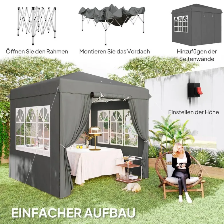 Outsunny Pavillon dunkelgrau Metall B/H/L: ca. 250x268x250 cm