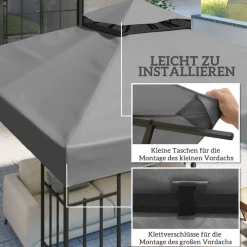 Outsunny Pavillon Ersatzdach dunkelgrau Metall B/H/L: ca. 300x1x300 cm
