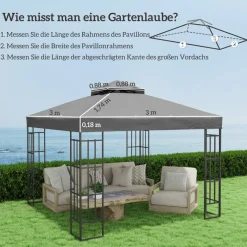 Outsunny Pavillon Ersatzdach dunkelgrau Metall B/H/L: ca. 300x1x300 cm