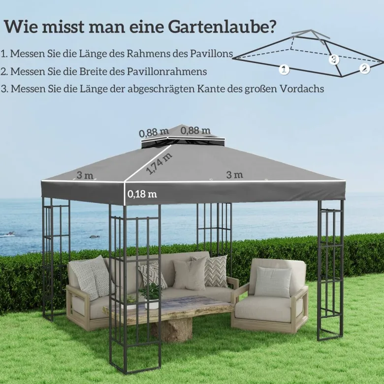 Outsunny Pavillon Ersatzdach dunkelgrau Metall B/H/L: ca. 300x1x300 cm