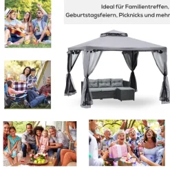 Outsunny Pavillon hellgrau Metall B/H/L: ca. 294x265x294 cm