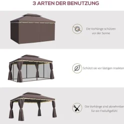 Outsunny Pavillon kaffee Aluminium B/H/L: ca. 290x280x390 cm