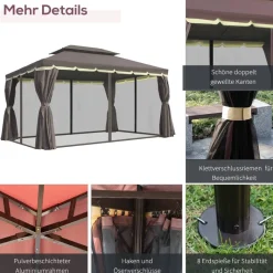 Outsunny Pavillon kaffee Aluminium B/H/L: ca. 290x280x390 cm