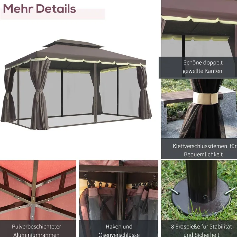 Outsunny Pavillon kaffee Aluminium B/H/L: ca. 290x280x390 cm