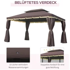 Outsunny Pavillon kaffee Aluminium B/H/L: ca. 290x280x390 cm