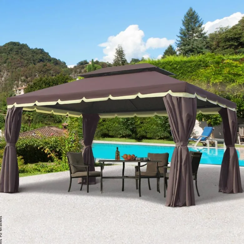 Outsunny Pavillon kaffee Aluminium B/H/L: ca. 290x280x390 cm