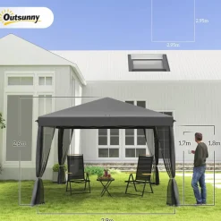 Outsunny Pavillon schwarz Metall B/H/L: ca. 295x260x295 cm