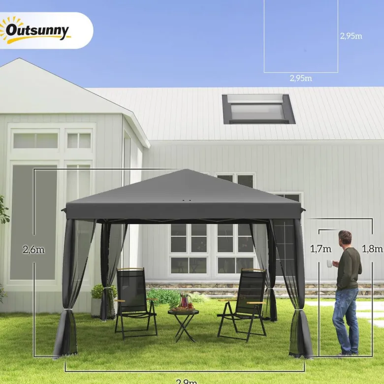 Outsunny Pavillon schwarz Metall B/H/L: ca. 295x260x295 cm