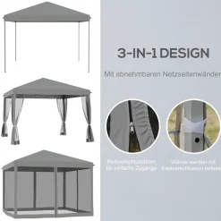Outsunny Pavillon schwarz Metall B/H/L: ca. 295x260x295 cm