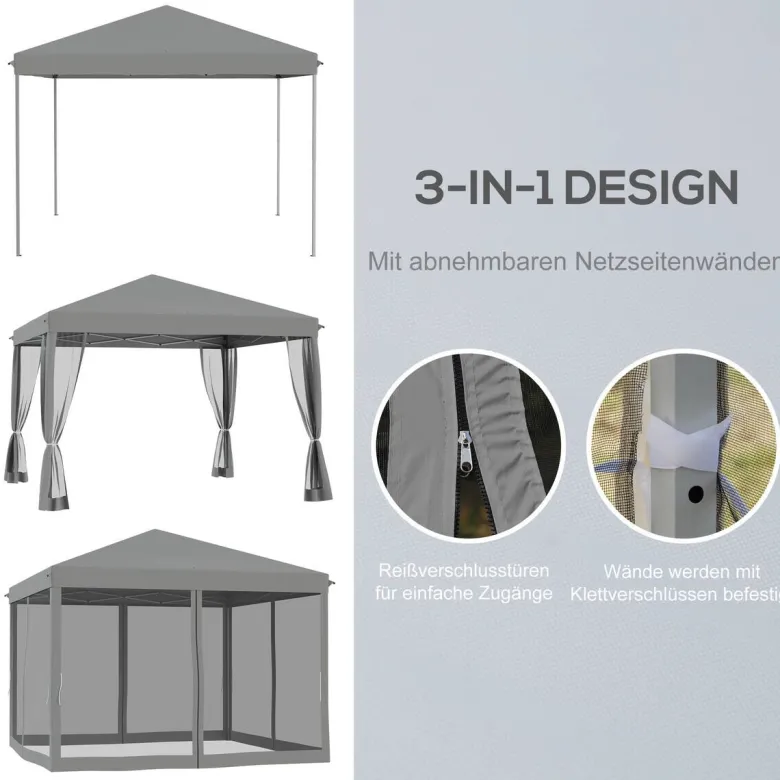 Outsunny Pavillon schwarz Metall B/H/L: ca. 295x260x295 cm