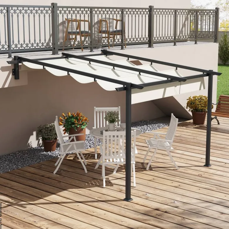 Outsunny Pergola cremeweiß Polyester B/H/L: ca. 297x230x297 cm