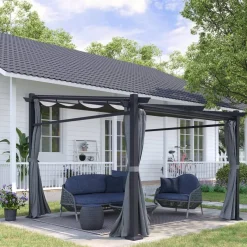 Outsunny Pergola mit Sonnendach grau Polyester B/H/L: ca. 295x230x297 cm