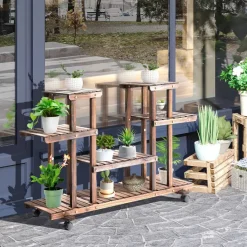 Outsunny Pflanzenregal braun B/H/L: ca. 33x80x123,5 cm