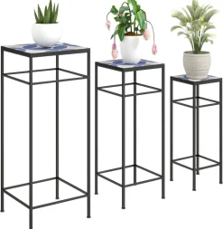 Outsunny Pflanzenständer 3er Set blau Metall B/H/L: ca. 28x71x28 cm