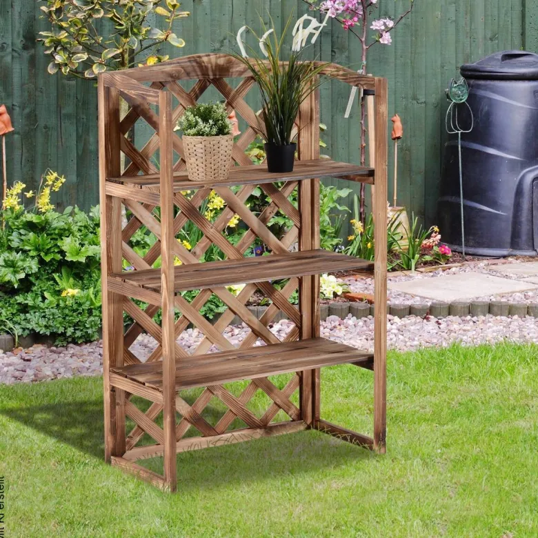 Outsunny Pflanzentreppe natur Holz B/H/L: ca. 38x120x75 cm