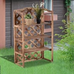 Outsunny Pflanzentreppe natur Holz B/H/L: ca. 38x120x75 cm