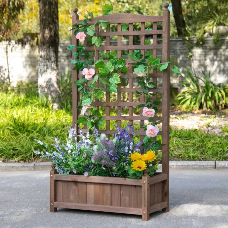 Outsunny Pflanzkasten braun Holz B/H/L: ca. 28x120x64 cm