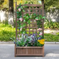 Outsunny Pflanzkasten braun Holz B/H/L: ca. 28x120x64 cm