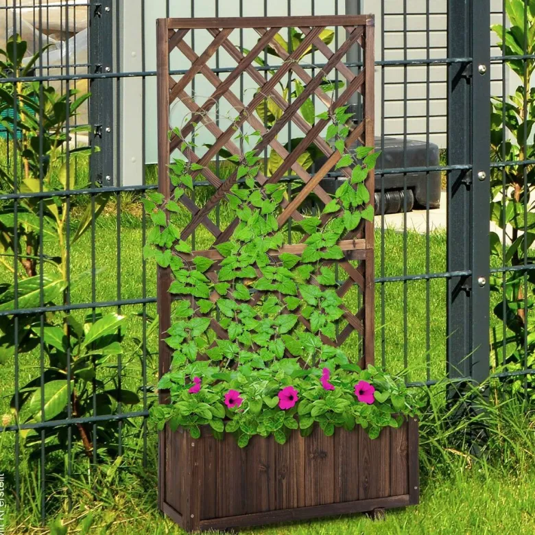 Outsunny Pflanzkasten dunkelbraun Holz B/H/L: ca. 32x150x73 cm