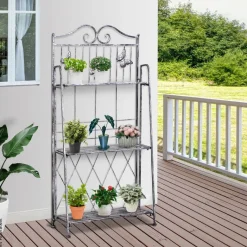 Outsunny Pflanzregal Silbergrau Metall B/H/L: ca. 25x96x44 cm