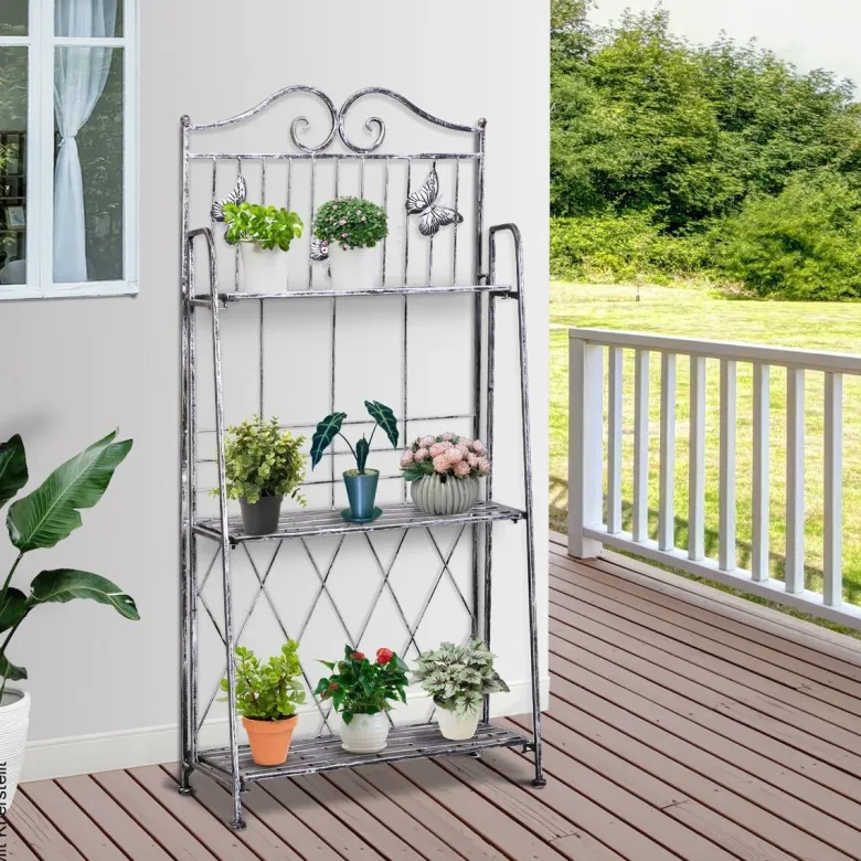 Outsunny Pflanzregal Silbergrau Metall B/H/L: ca. 25x96x44 cm