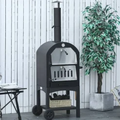 Outsunny Pizzaofen mit Schornstein schwarz Stahl B/H/L: ca. 54x161x63 cm