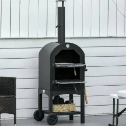 Outsunny Pizzaofen mit Schornstein schwarz Stahl B/H/L: ca. 54x161x63 cm