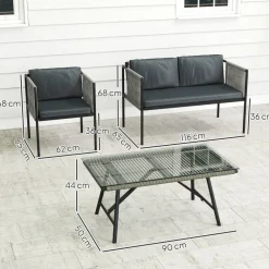 Outsunny Rattan Gartenmöbel-Set grau Stahl B/H/L: ca. 65x68x116 cm