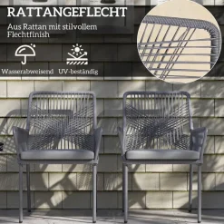Outsunny Rattan Gartenstuhl dunkelgrau Polyethylen B/H/L: ca. 61x84x57 cm