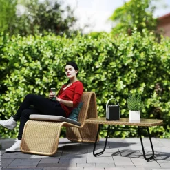 Outsunny Rattan-Gartentisch Holzoptik Stahl B/H/L: ca. 50x45x90 cm