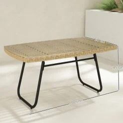 Outsunny Rattan-Gartentisch Holzoptik Stahl B/H/L: ca. 50x45x90 cm