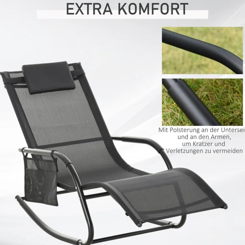 Outsunny Schaukelstuhl schwarz Metall B/H/L: ca. 62x88x150 cm