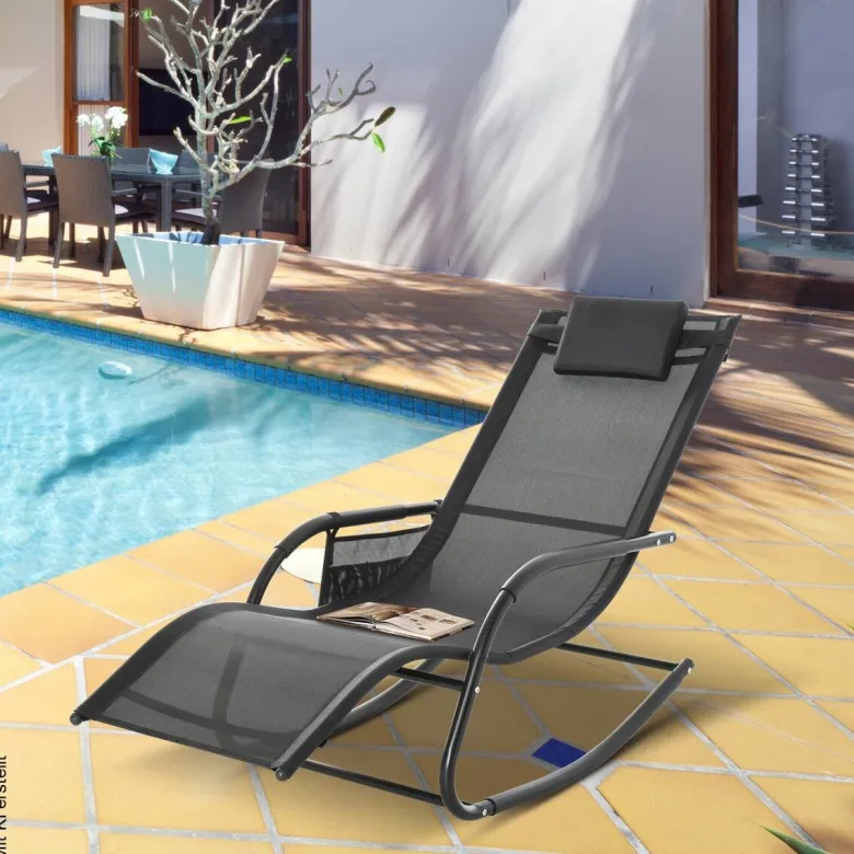 Outsunny Schaukelstuhl schwarz Metall B/H/L: ca. 62x88x150 cm