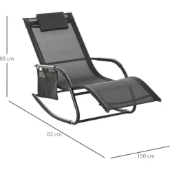 Outsunny Schaukelstuhl schwarz Metall B/H/L: ca. 62x88x150 cm