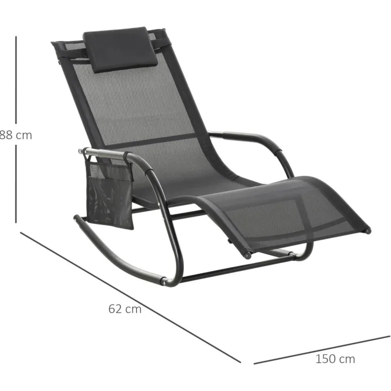 Outsunny Schaukelstuhl schwarz Metall B/H/L: ca. 62x88x150 cm
