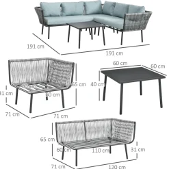 Outsunny Sitzgruppe blau Aluminium B/H/L: ca. 71x120x65 cm