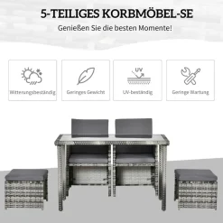 Outsunny Sitzgruppe grau Glas B/H/L: ca. 60x120x72 cm
