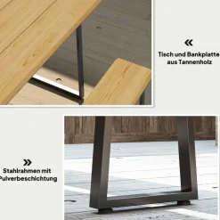 Outsunny Sitzgruppe Holzoptik Holz B/H/L: ca. 76x77x178 cm
